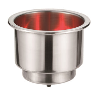 Drink Holder cup holder Polished S/S Recessed Mount & Red LED's Caravan/Boat/RV/Camper Trailer