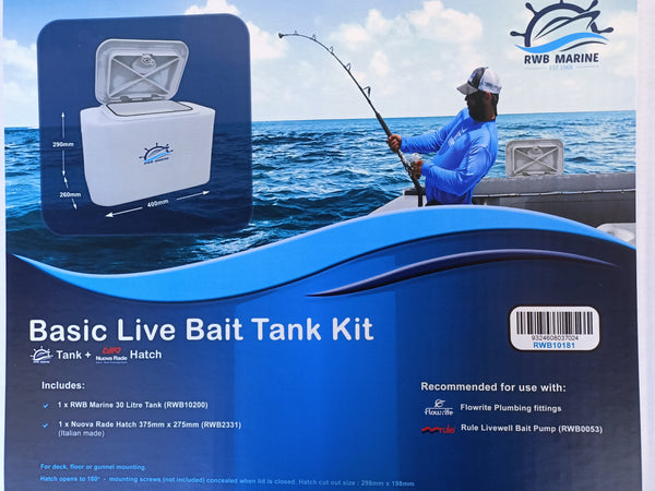 30 Litre Live bait tank 400mm x 260mm x 290mm Black Hatch Lid RWB Mari