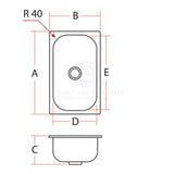 Boat Sink Rectangle Stainless Steel 320x260x150 90 Degree Support Edge Waste & Plug MADE IN ITALY