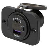 Power Socket Twin USB-A/USB-C with Voltmeter Flush Mount Black Relaxn