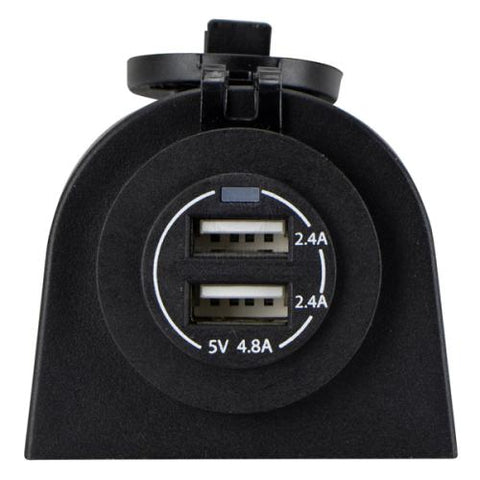 12/24 Volt Power Socket Twin USB-A Ports Surface Mount Black Relaxn 4WD Boat Caravan Camper