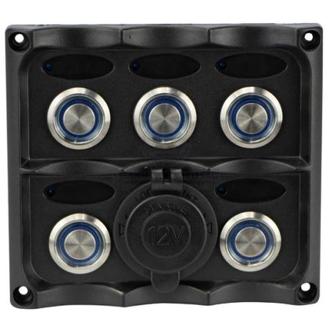 Marine Switch Panel Push Button 5 Gang Splashproof S/S with Dual USB & LED Indicators Relaxn