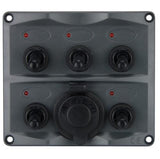 Marine Switch Panel 5 Gang with dual USB port & LED Indicators Water Resistant Relaxn