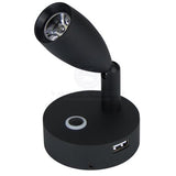 Caravan Boat Reading Light LED 10-30 Volts Matte Black Aluminium With USB Port